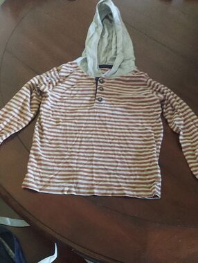Carter's Rust & White Striped Hooded Long-Sleeve Shirt